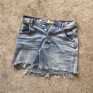 Free People Distressed Denim Mini Skirt